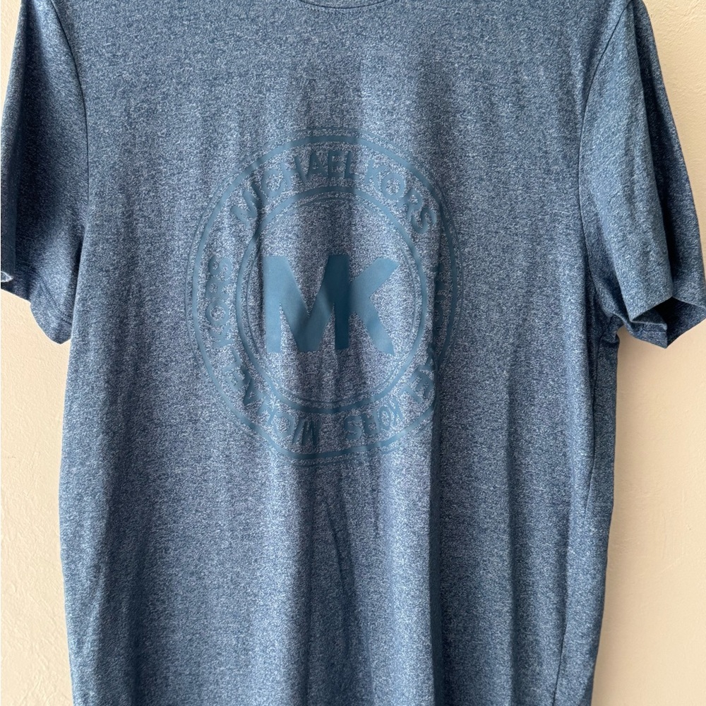 Mens Michael Kors Tee T-shirt Top Size M Blue with MK Logo on Front Mint